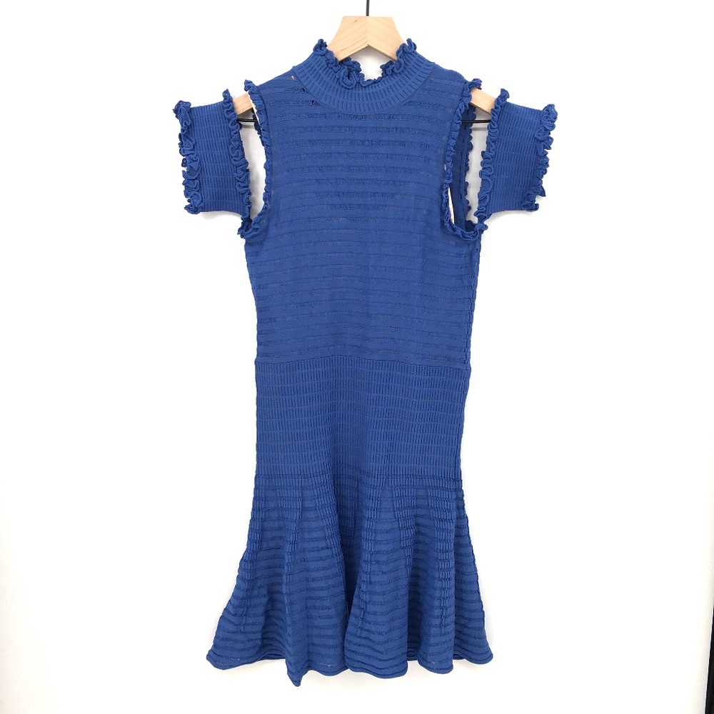 NEW Foxiedox Dress Blue Mini Mock Neck Cabbage Hem
